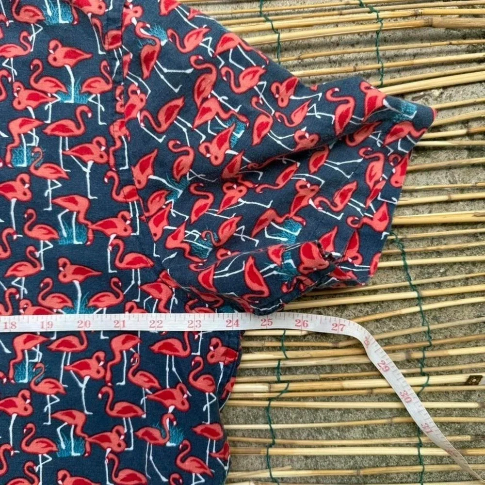Banana Republic Linen Cotton Flamingo Print Shirt Size Large Short Sleeve Summer